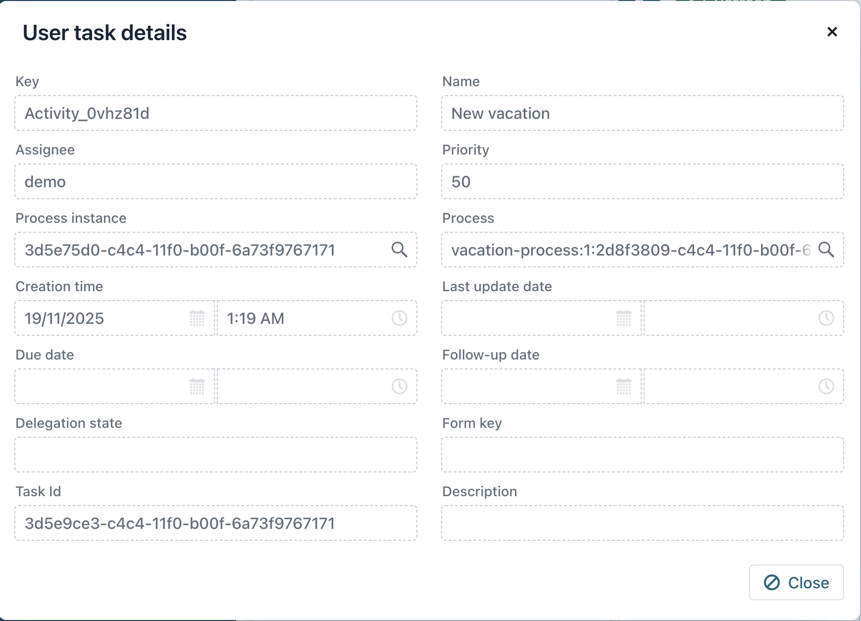user task details