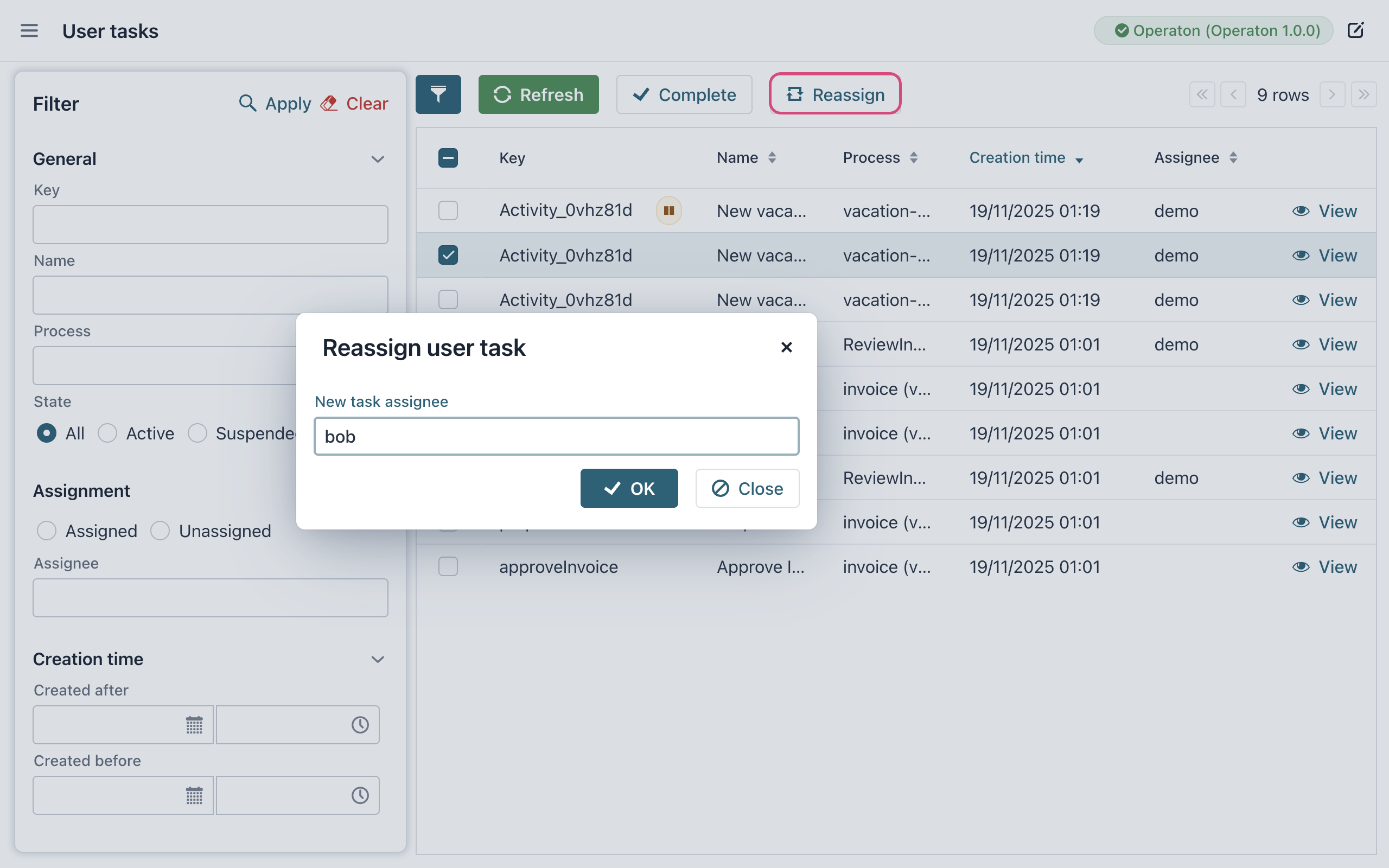user task reassign