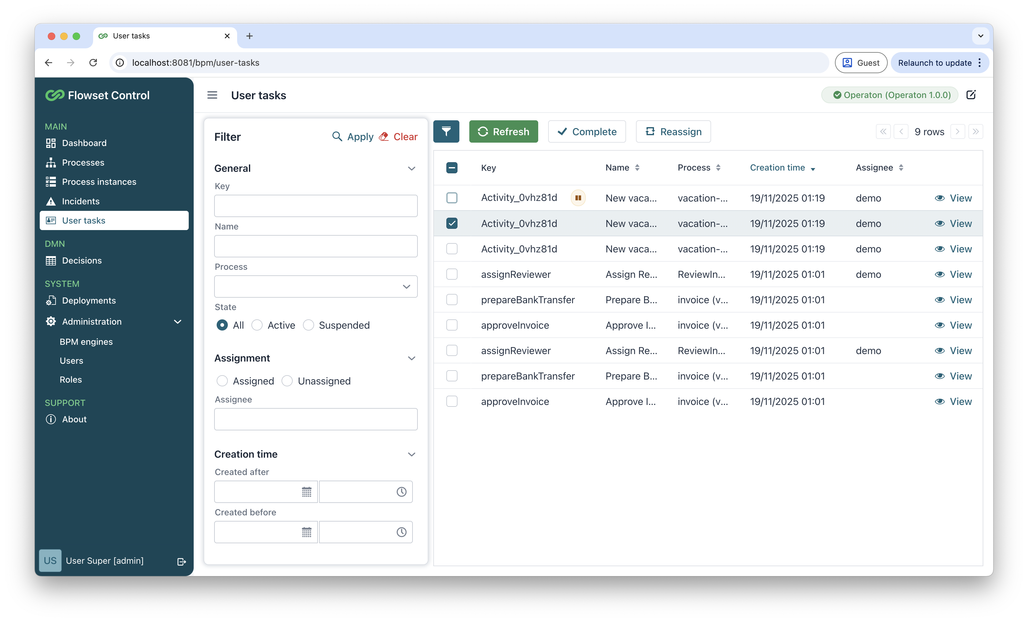 user tasks