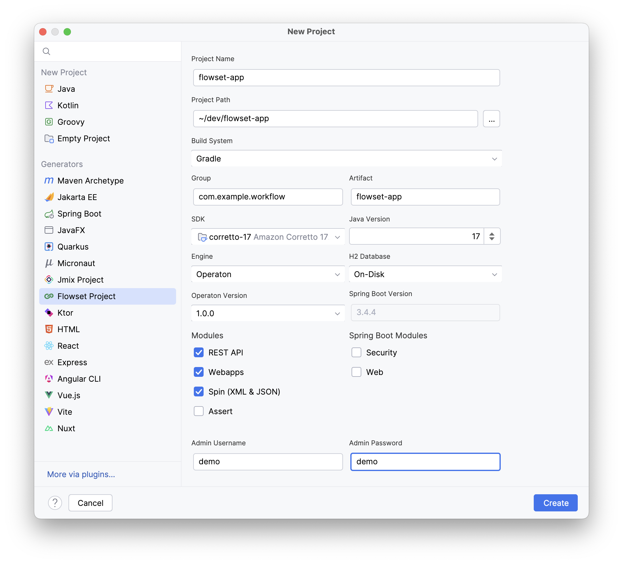 New project wizard