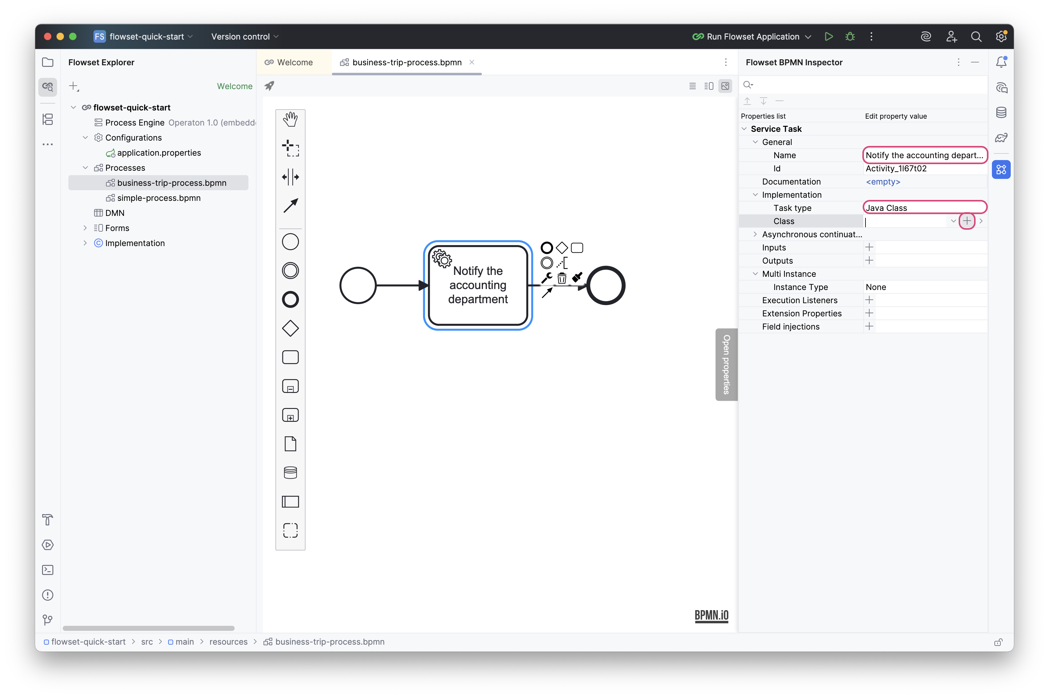 Service Task configuration