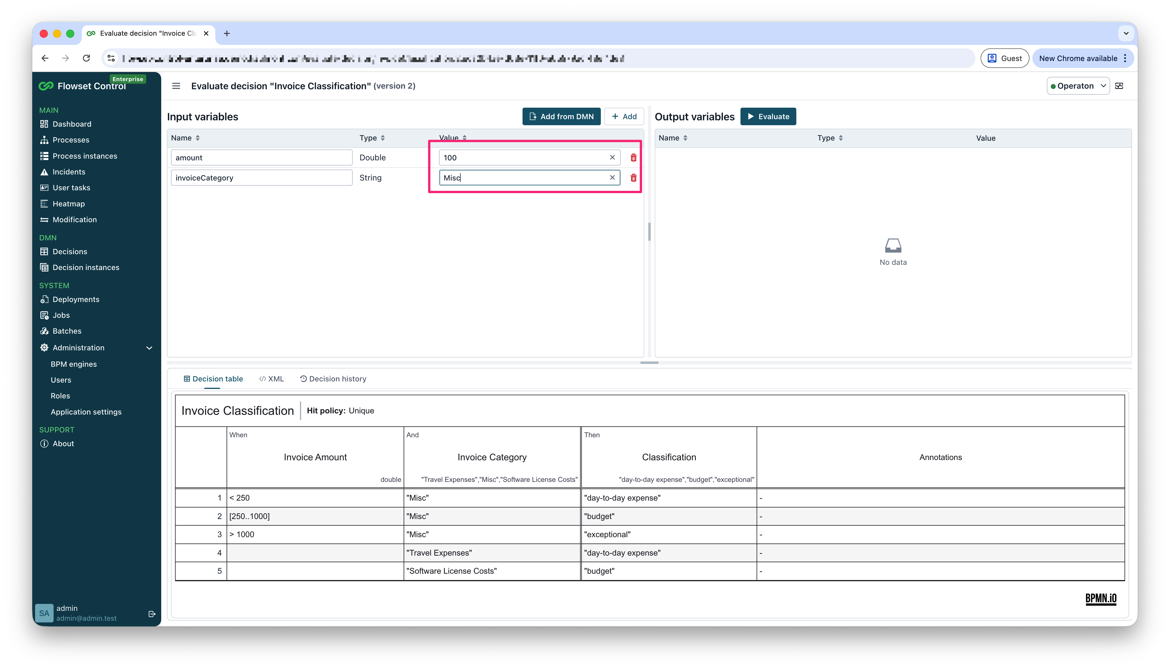 decision evaluate edit inputs