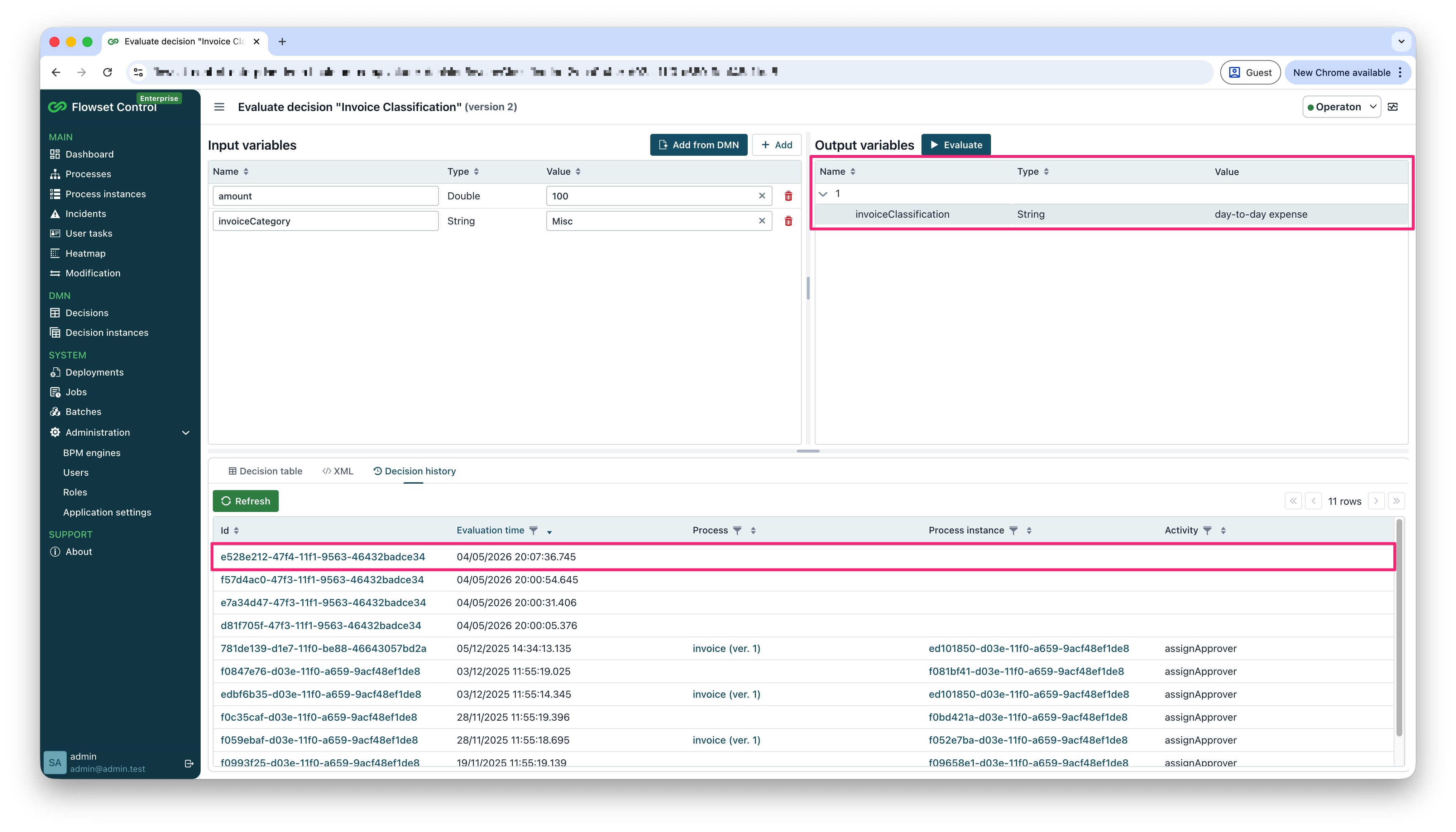 decision evaluate results history