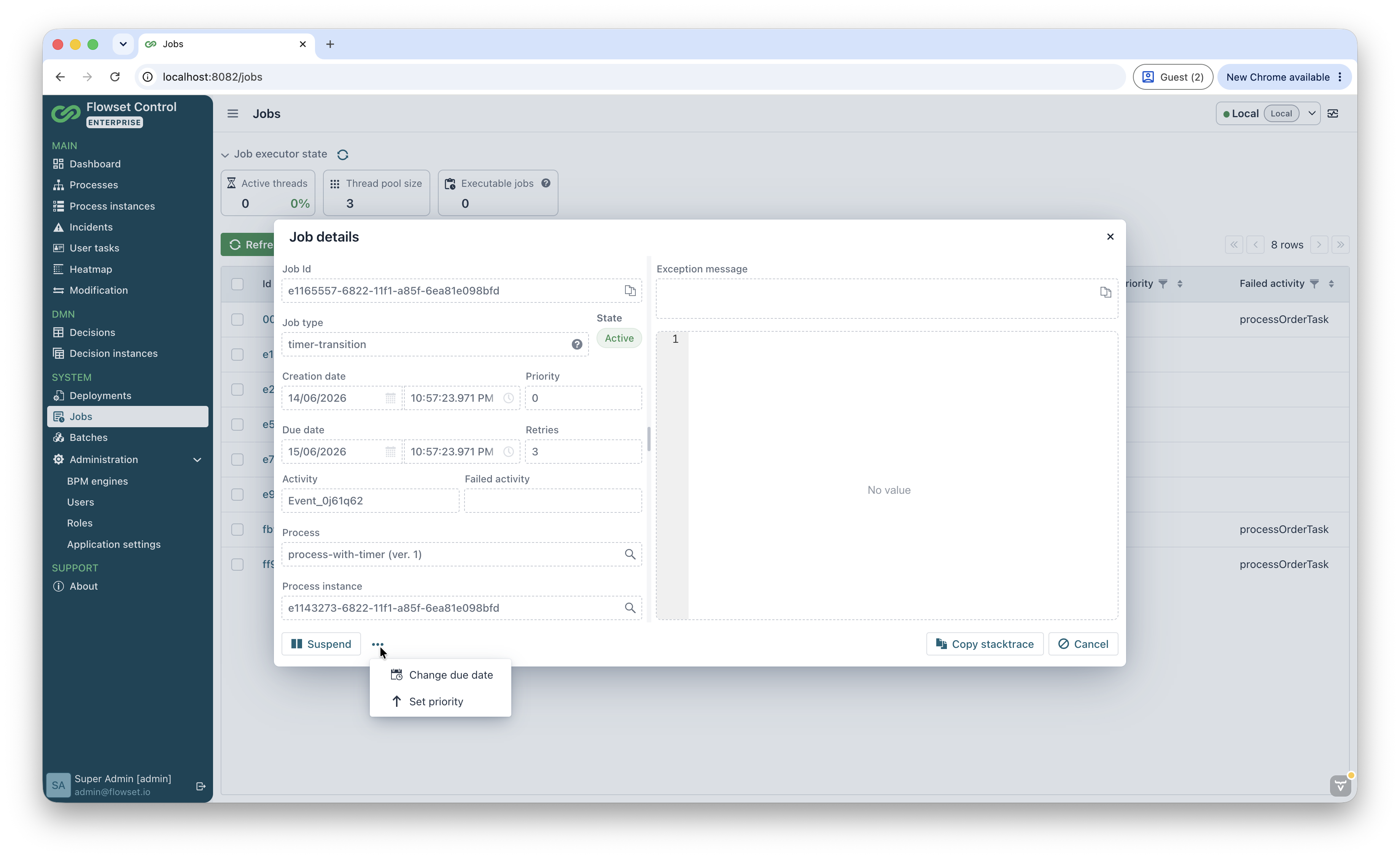 job actions menu