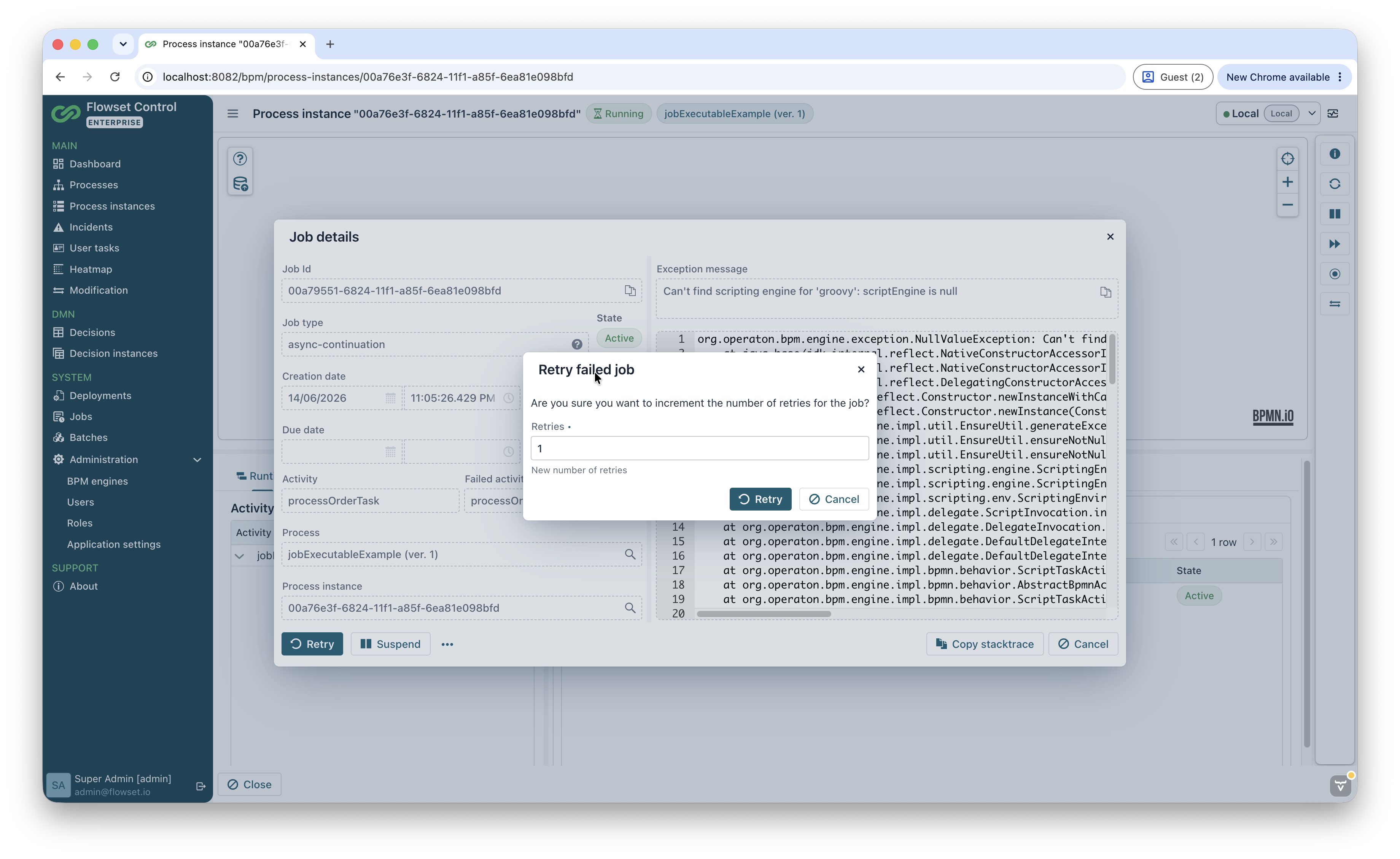 job retry dialog