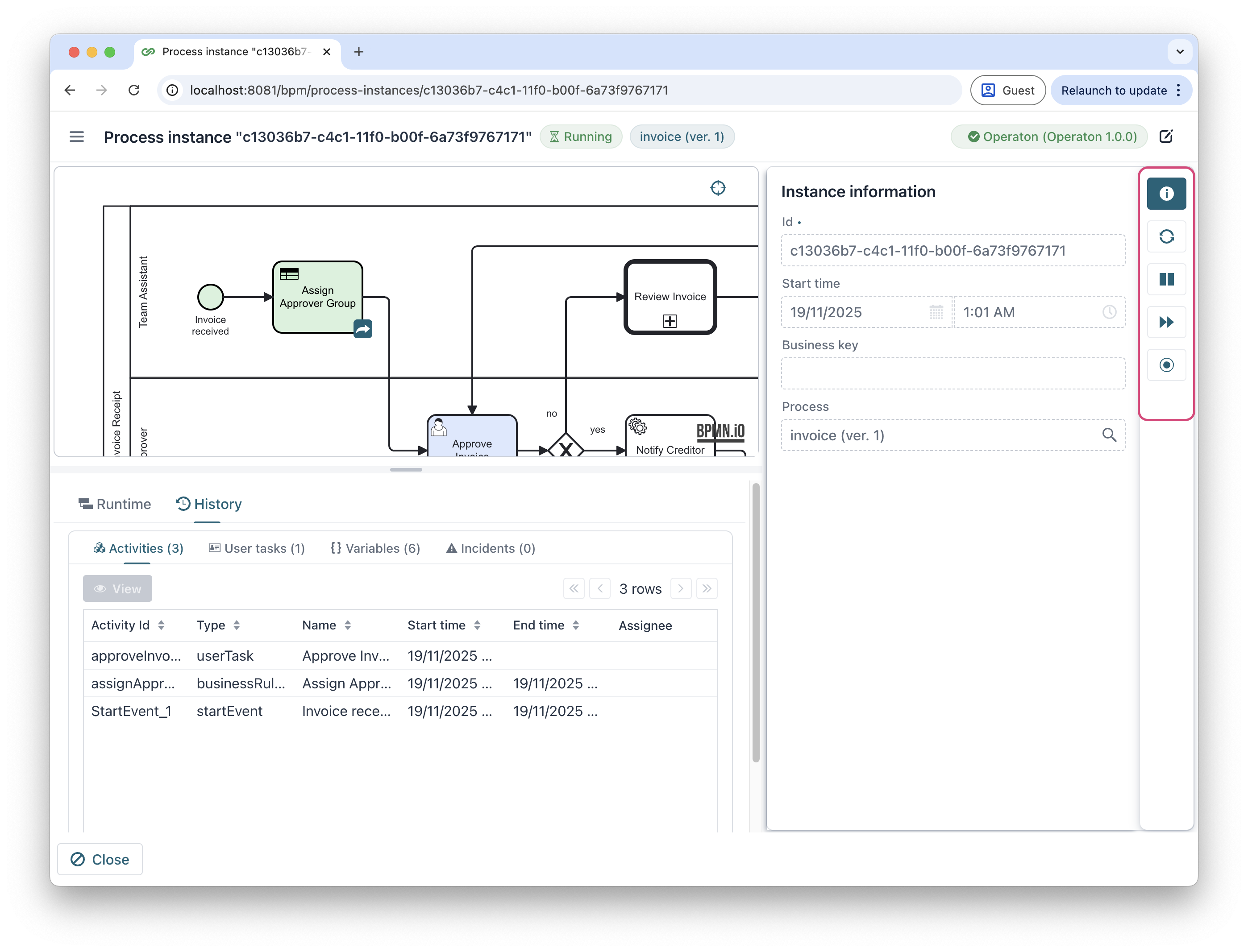 process instance info