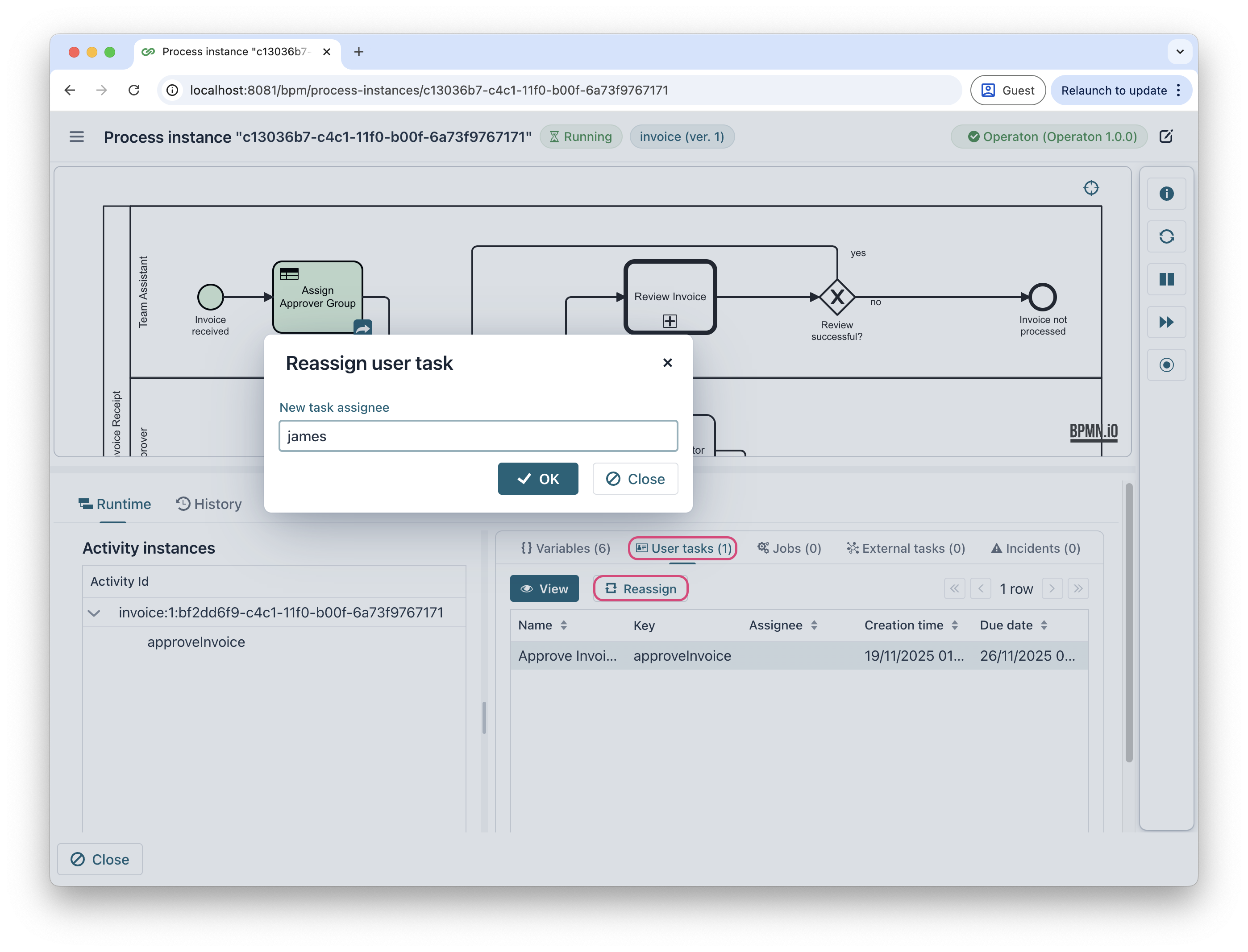 process instance user task