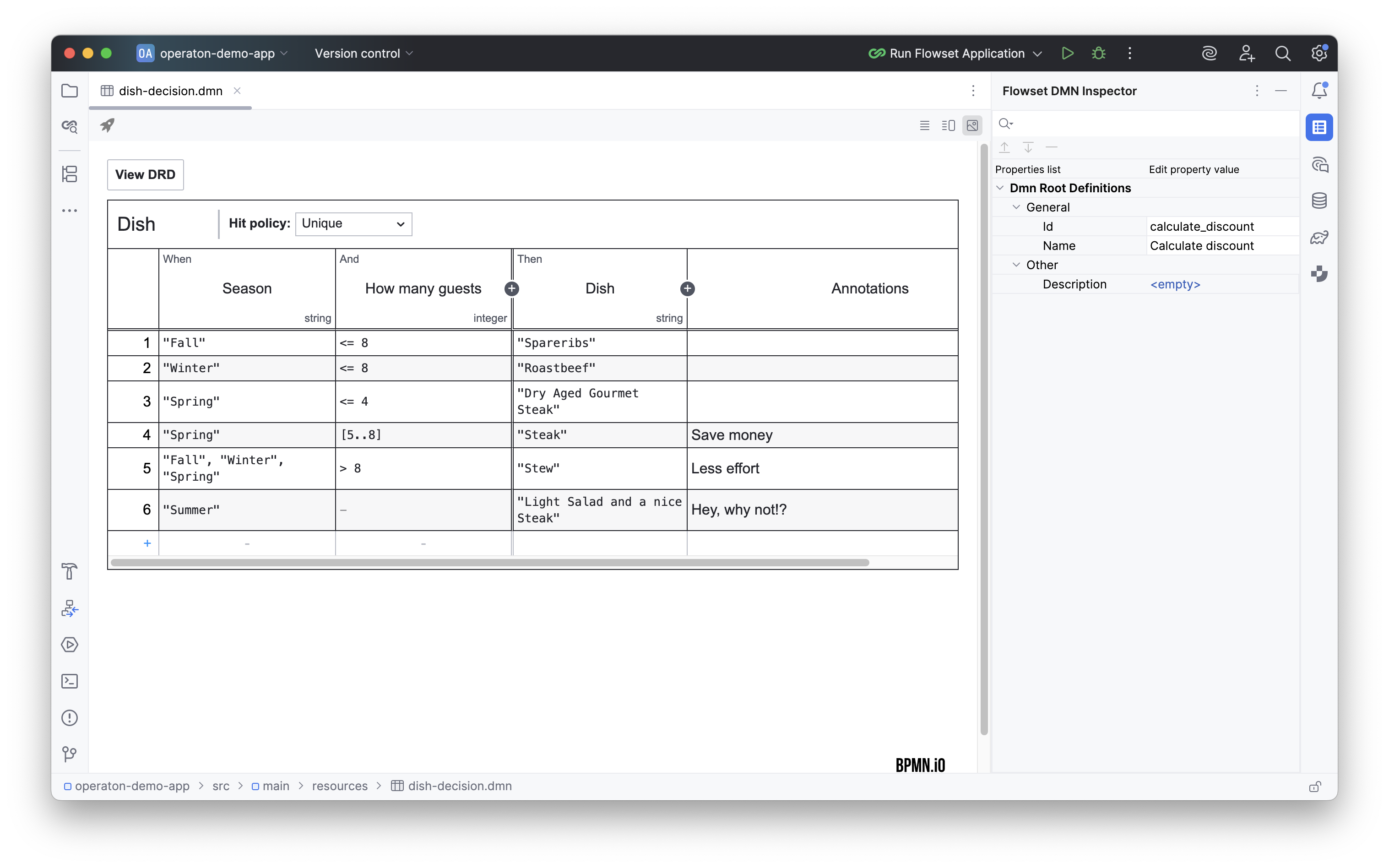 dmn table editor interface