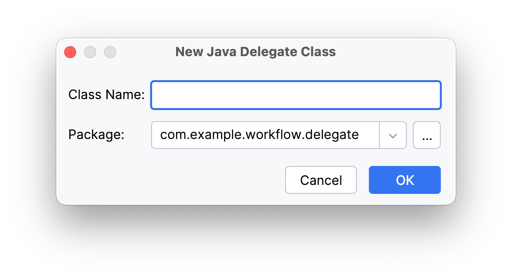 new java delegate class wizard