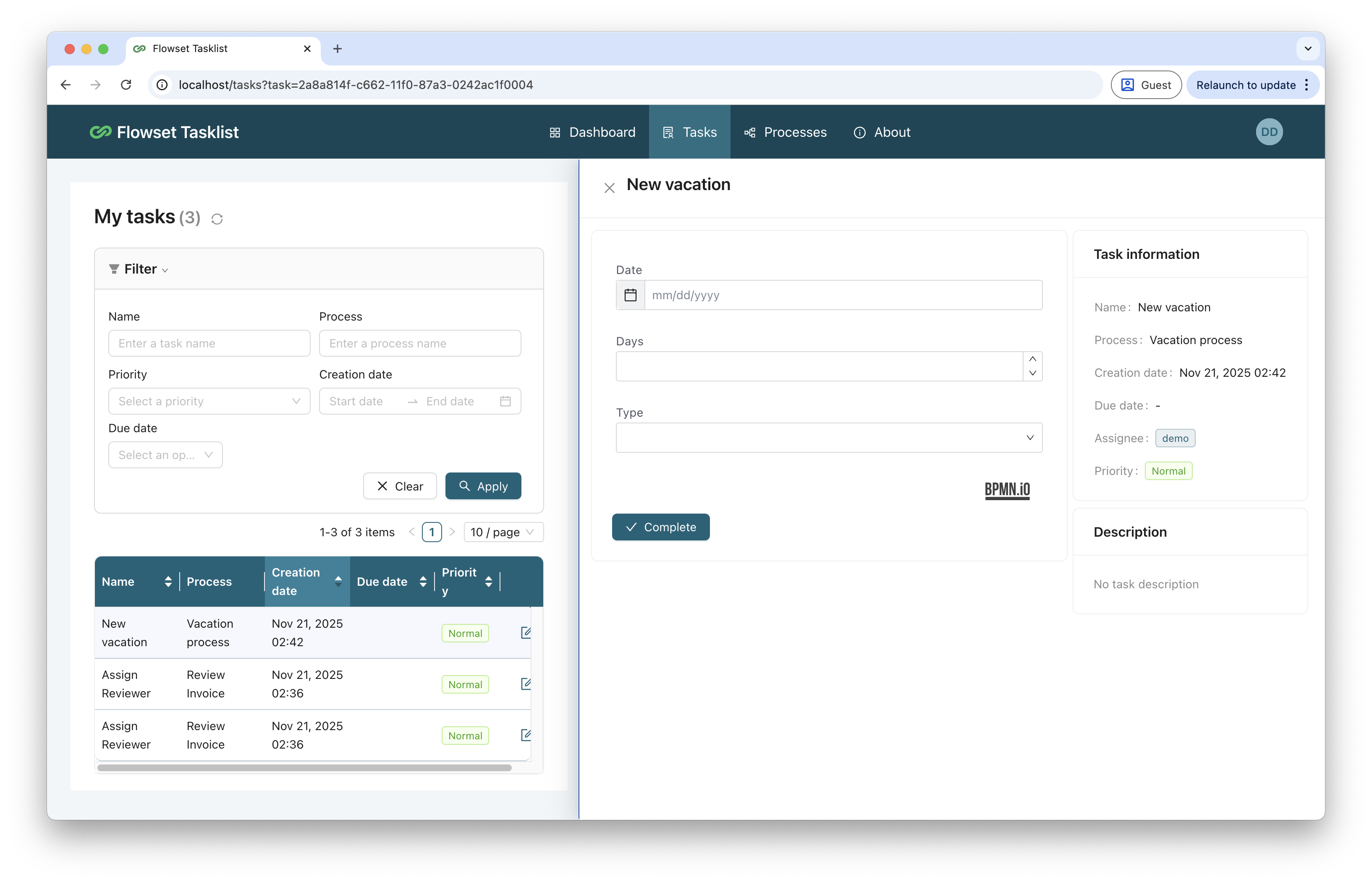 User task with custom form